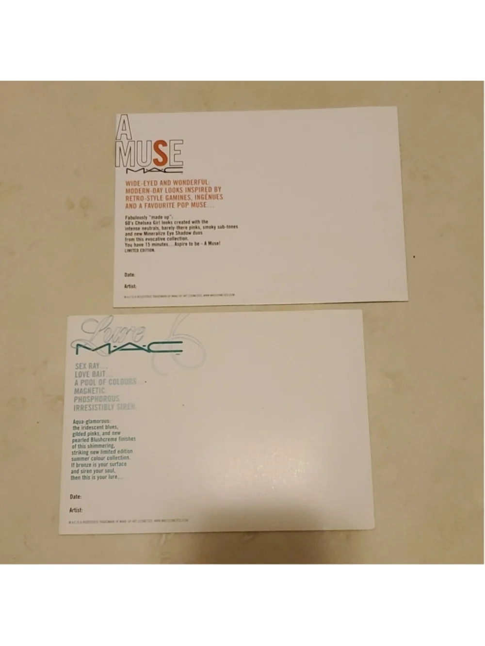 LOT of 6 MAC Cosmetic LE Collectible Postcards!
